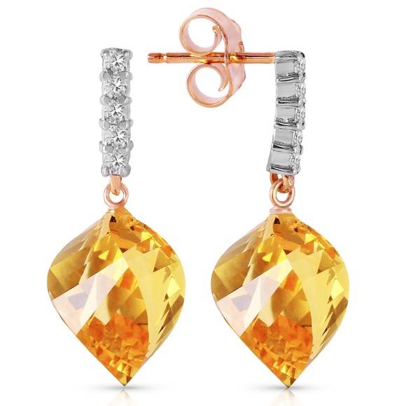 EARRINGS W DIAMONDS & BRIOLETTE TWISTED CITRINES